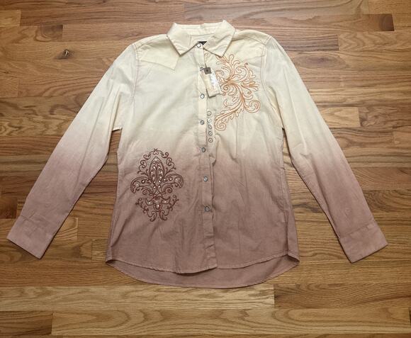 North River Tops - North River Outfitters Women's Western Pattern Pearl Snap LS Shirt Size Large